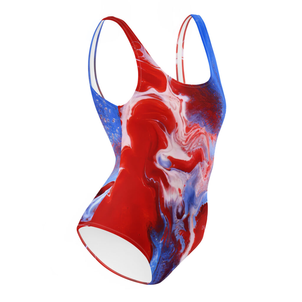 Cartiff Studios all-over-print one-piece swimsuit, side view